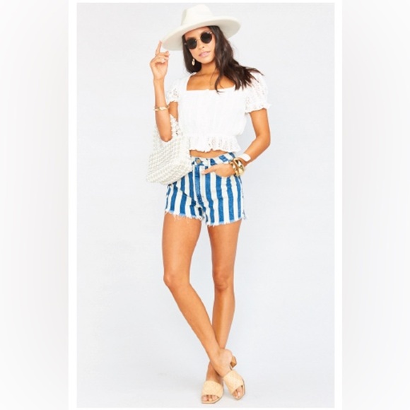 Show Me Your Mumu Arizona Sedona Striped Denim High Waisted Jean Shorts EUC 29 - Picture 4 of 12